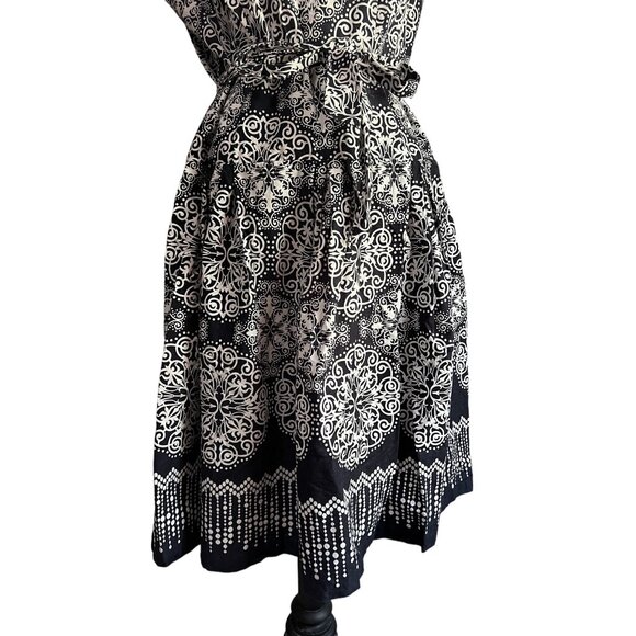 Robbie Bee Paisley Sleeveless Belted Dress Sz 14 (Large) Womens Navy Blue - Picture 5 of 12